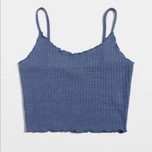 Waffle Knit Crop Cami with Lettuce Trim